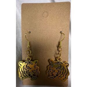 Handmade Gold Dangly Tiger Earrings
